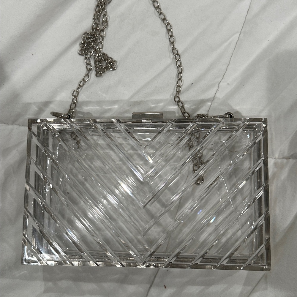 Clear Geometric Acrylic Clutch with Chain